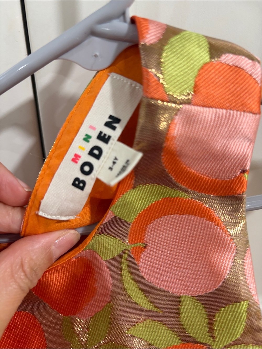 Mini BODEN Girls Orange & Pink Fruit-Print Shift Dress - Picture 3 of 5